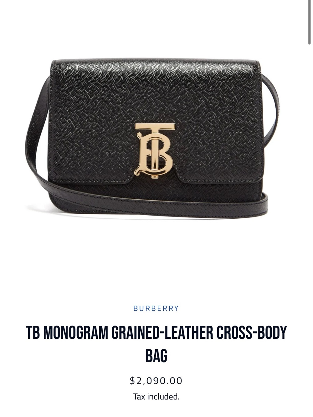 Burberry Black Leather TB Monogram Crossbody Bag with Gold Hardware